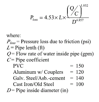 Pressure losses to pipe friction
